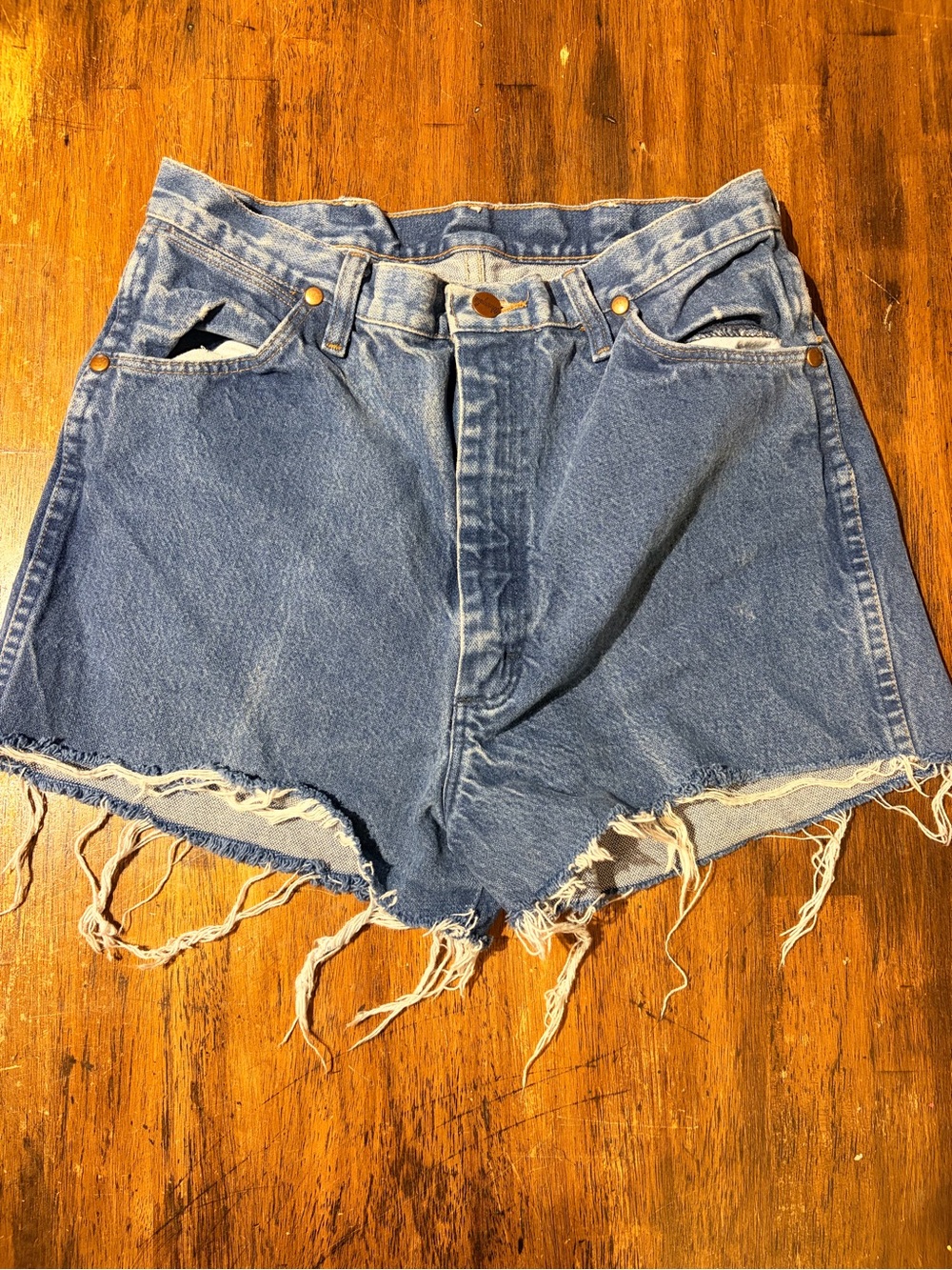Wrangler Distressed High-Rise Denim Shorts - Blue